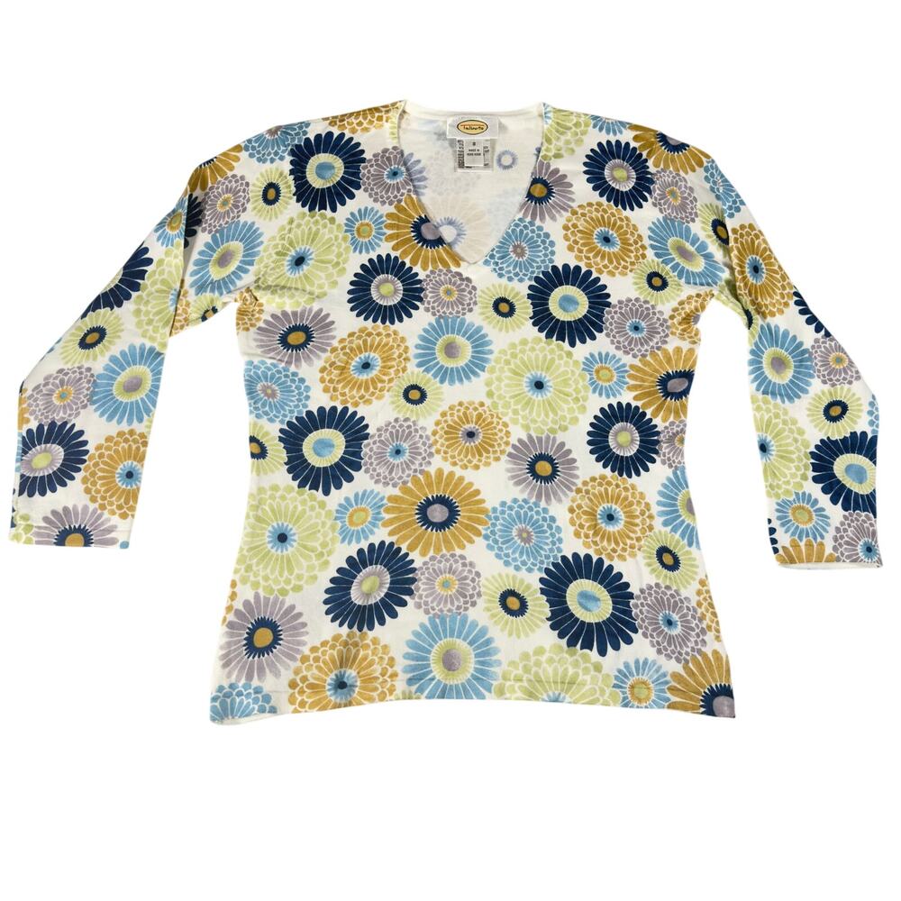 Talbots Women’s Small Pima Cotton Floral V Neck Sweater Top Multicolor